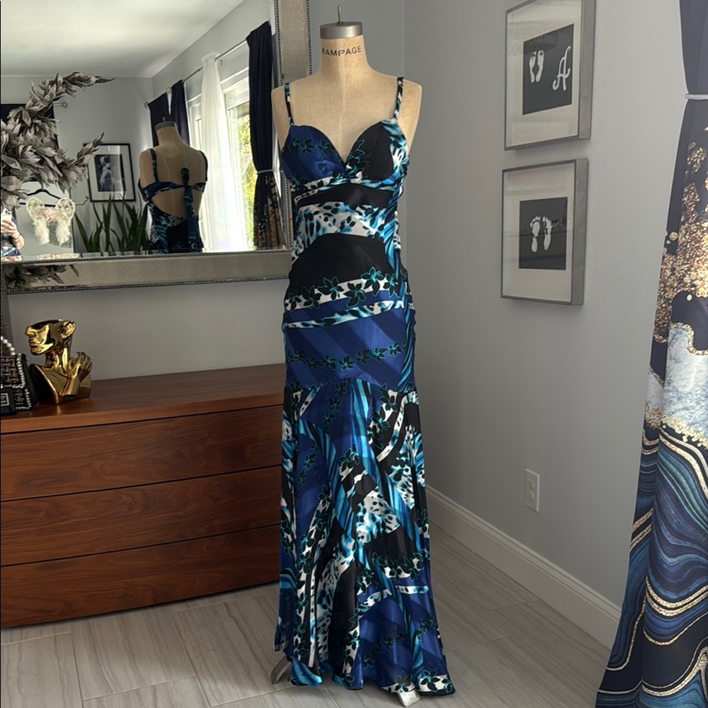 $599 - Elegant Mary L Couture Blue and Black Silk Women's Dress Evening Gown